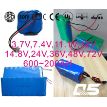 3.7V, 7.4V, 11.1V, 12V, 14.8V, 24V, 36V, 48V, 72V Li-ion 18650, Cylindrical, Rechargeable, LiFePO4, Lithium Battery